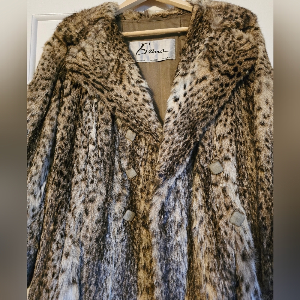 STATEMENT Authentic Lynx Cheetah Spotted Fur Coat Evans Midi Swing 50s Glam